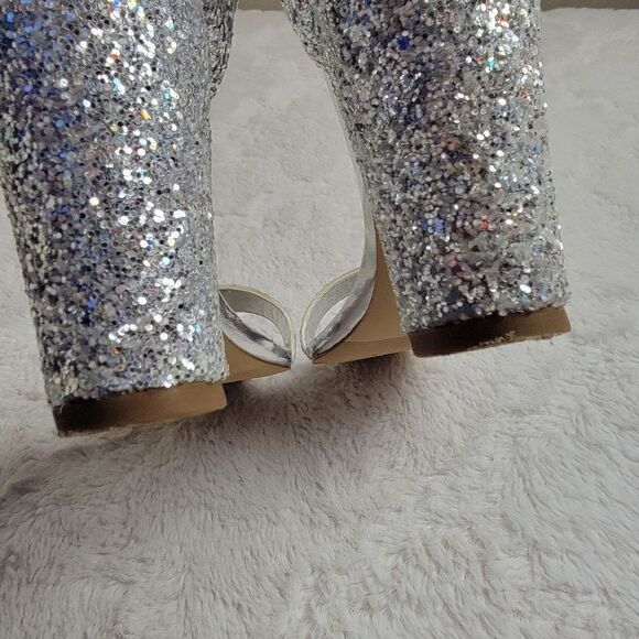 MADDEN GIRL Heels Women's 8.5 Silver Glitter Sparkle Open Toe Prom Wedding Eveni - Picture 13 of 14